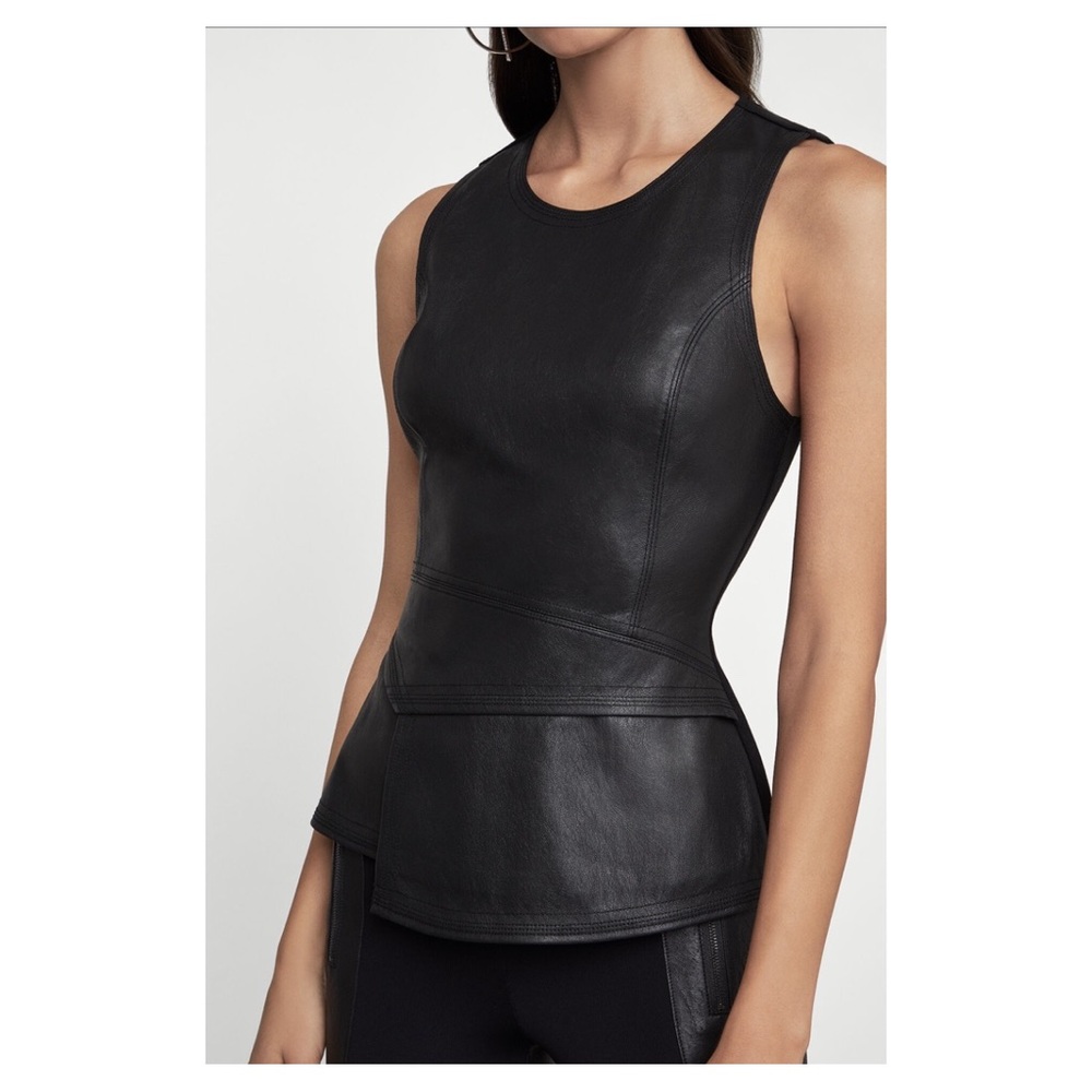 BCBGMaxAzria Tori Faux Leather Peplum Top